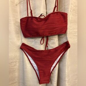 Zaful Size L Women's Red Two Piece Ribbed Bikini Swimsuit‎